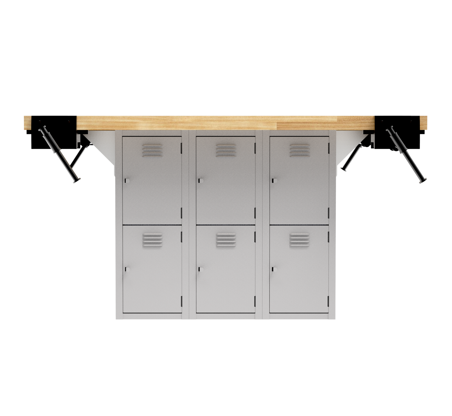 Forum Industrial Arts Four-Station Workbench with Steel Lockers