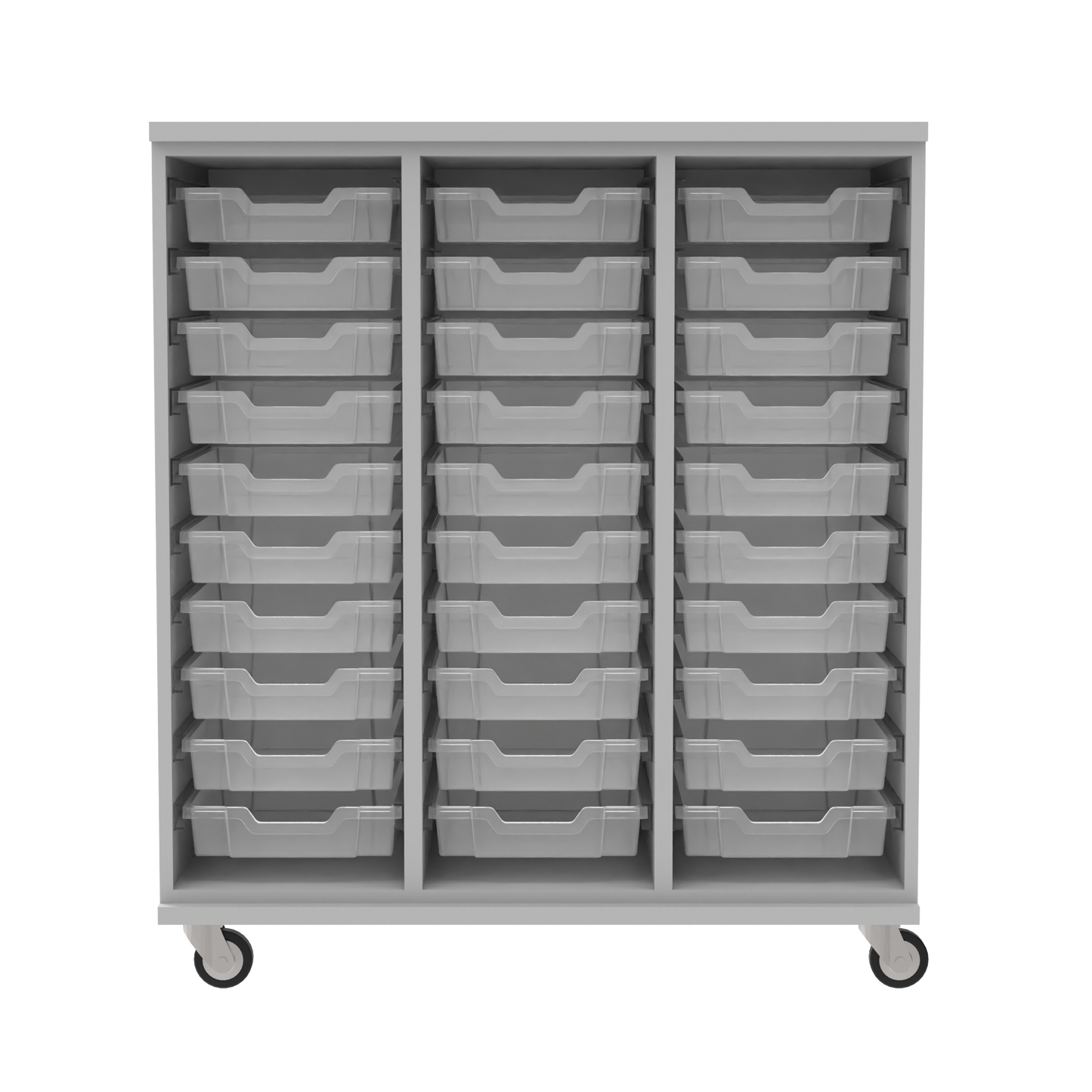 Classic Mobile Triple Wide Tote Storage w/ 30 Translucent Totes and 3" Casters