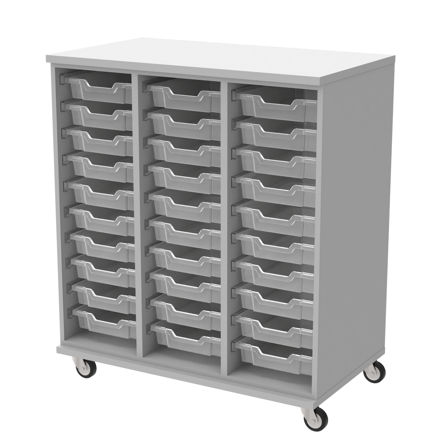 Classic Mobile Triple Wide Tote Storage w/ 30 Translucent Totes and 3" Casters