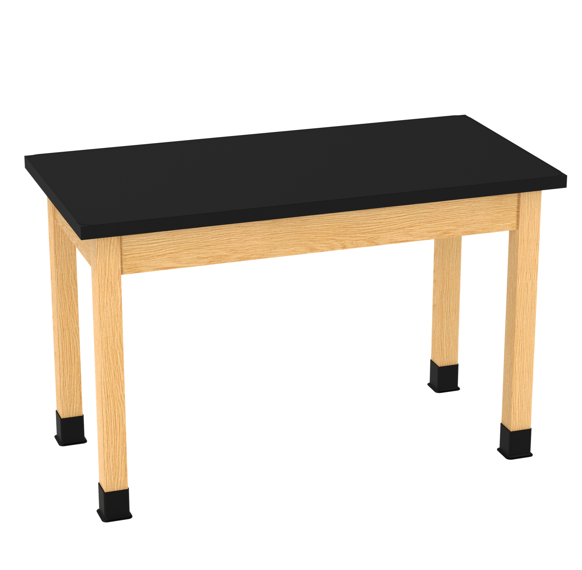 Table with black top and wooden legs on a white background