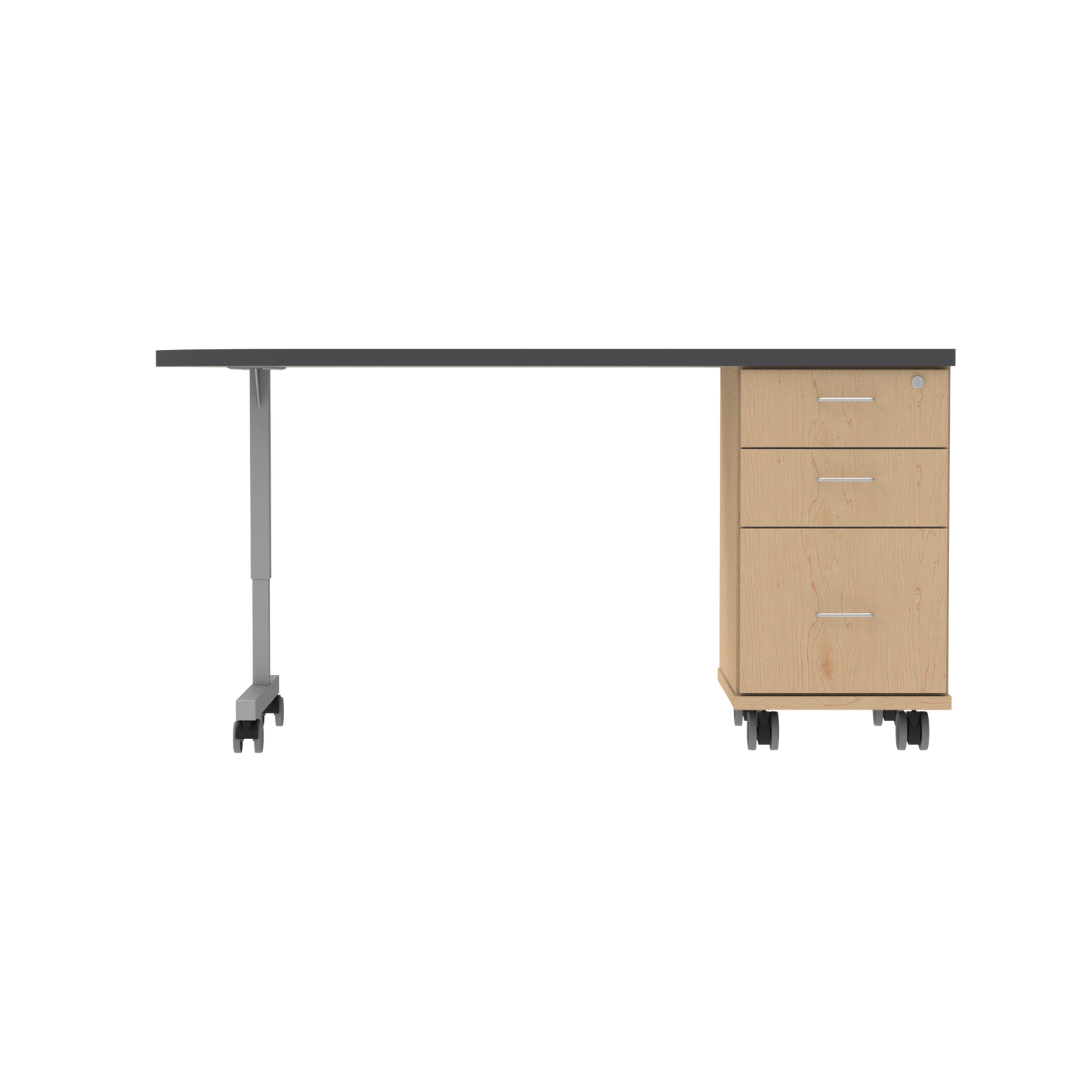 Universal Appleton Teacher’s Desk w/ Edge-Banded HPL Shaped Top and Reversible Storage Cabinet