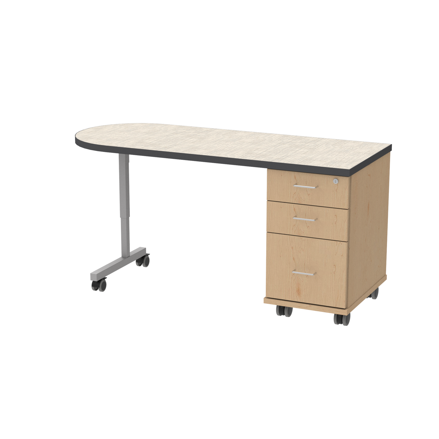 Universal Appleton Teacher’s Desk w/ Edge-Banded HPL Shaped Top and Reversible Storage Cabinet