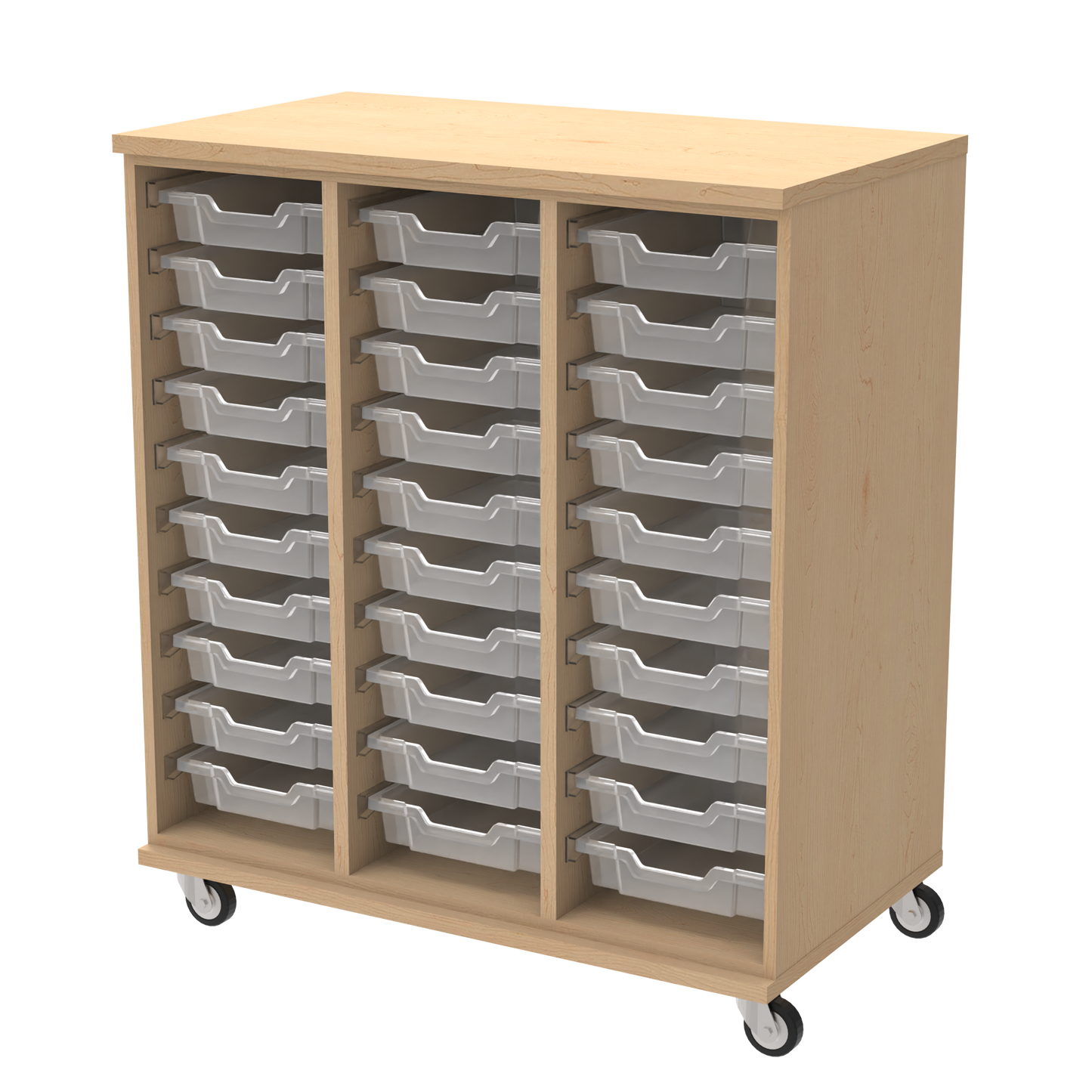 Classic Mobile Triple Wide Tote Storage w/ 30 Translucent Totes and 3" Casters
