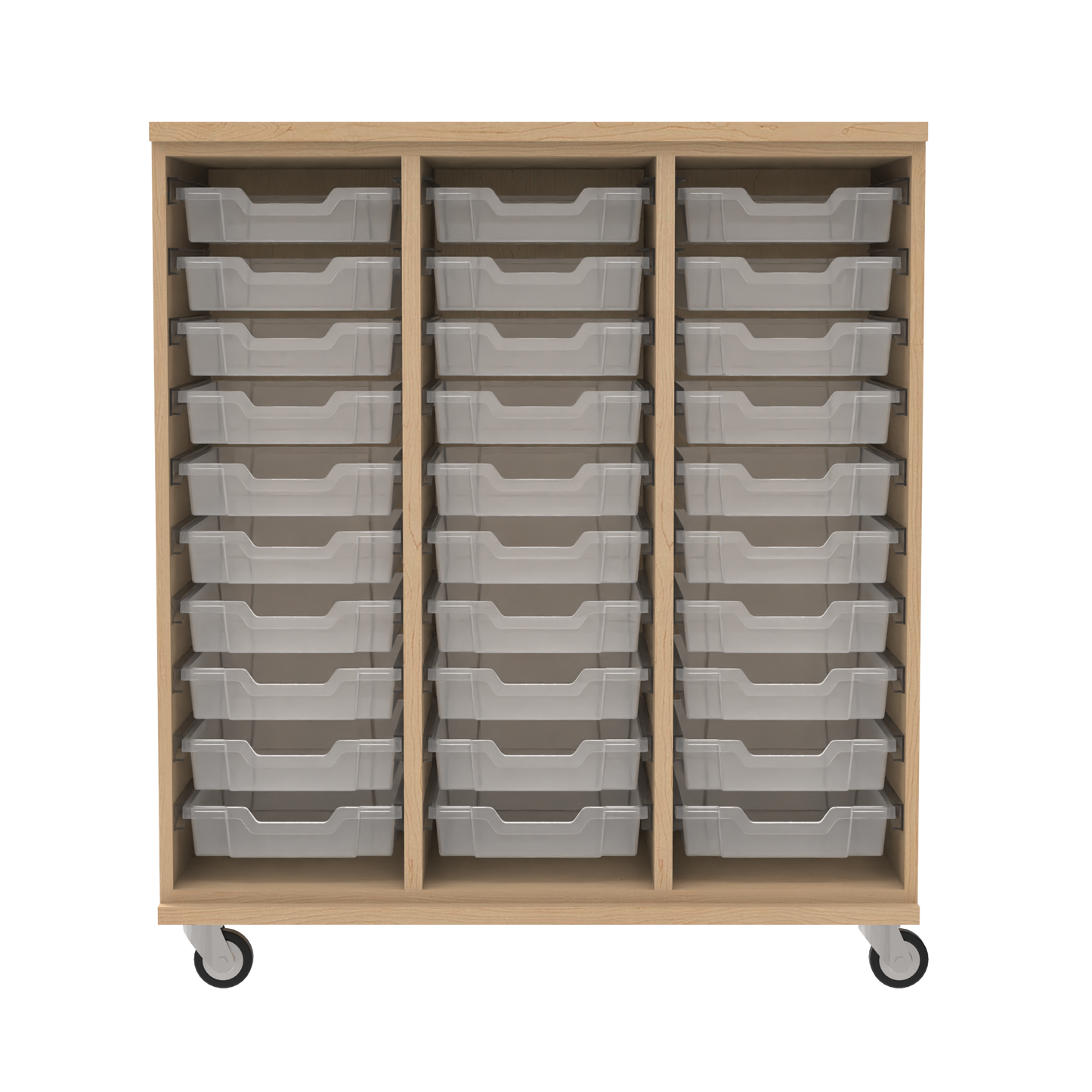 Classic Mobile Triple Wide Tote Storage w/ 30 Translucent Totes and 3" Casters