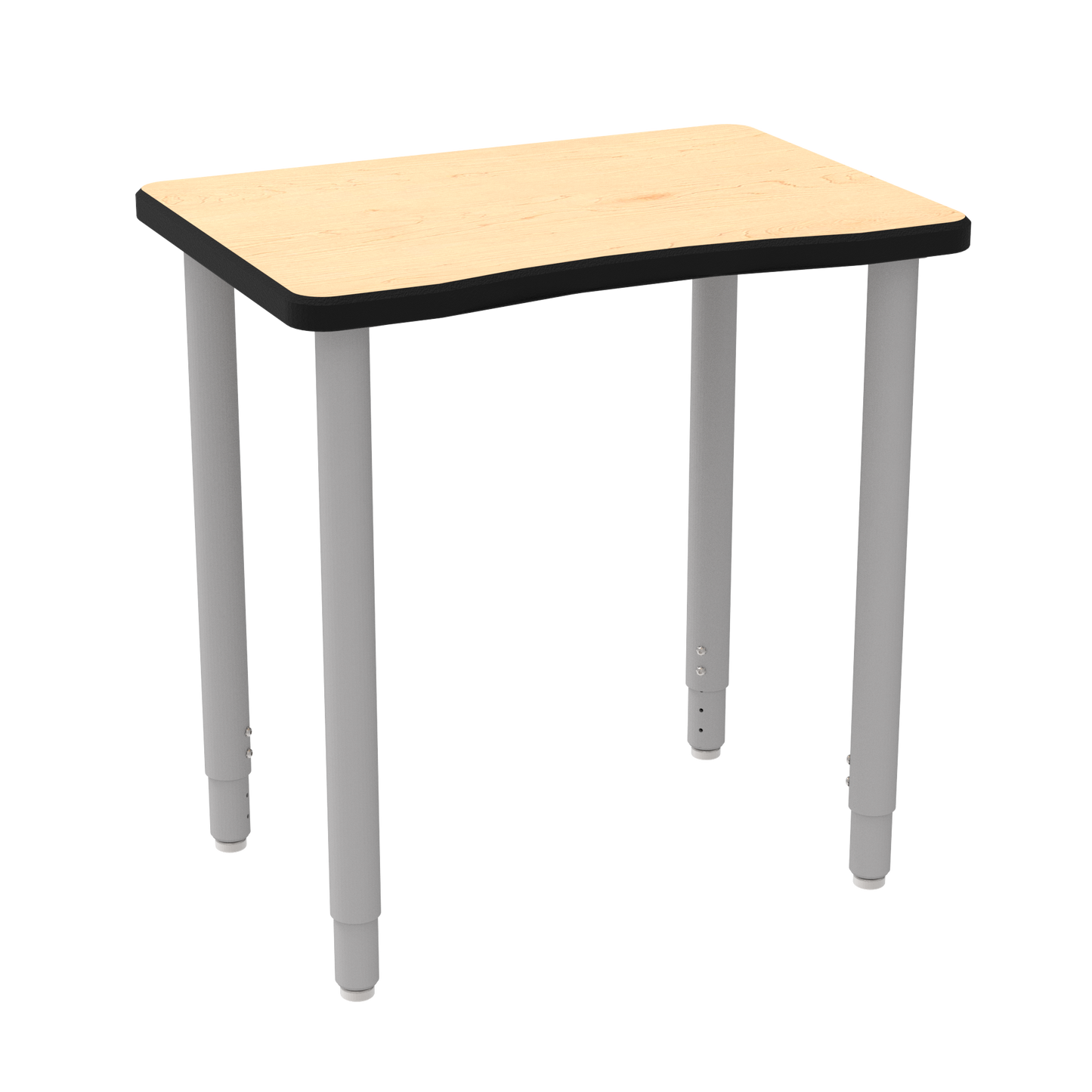 ELP7366-ADJG4-C88-GKTS_WB Manufacturing ELO Plymouth II Desk (2" Pin Adjustable Straight Round Legs (Leg Height 25"- 39") | Nylon Glides, WB Hardrock Maple 1.25" Top, HPL Work Surface, Black Armor Edge, 3" Tote Tray Kit)