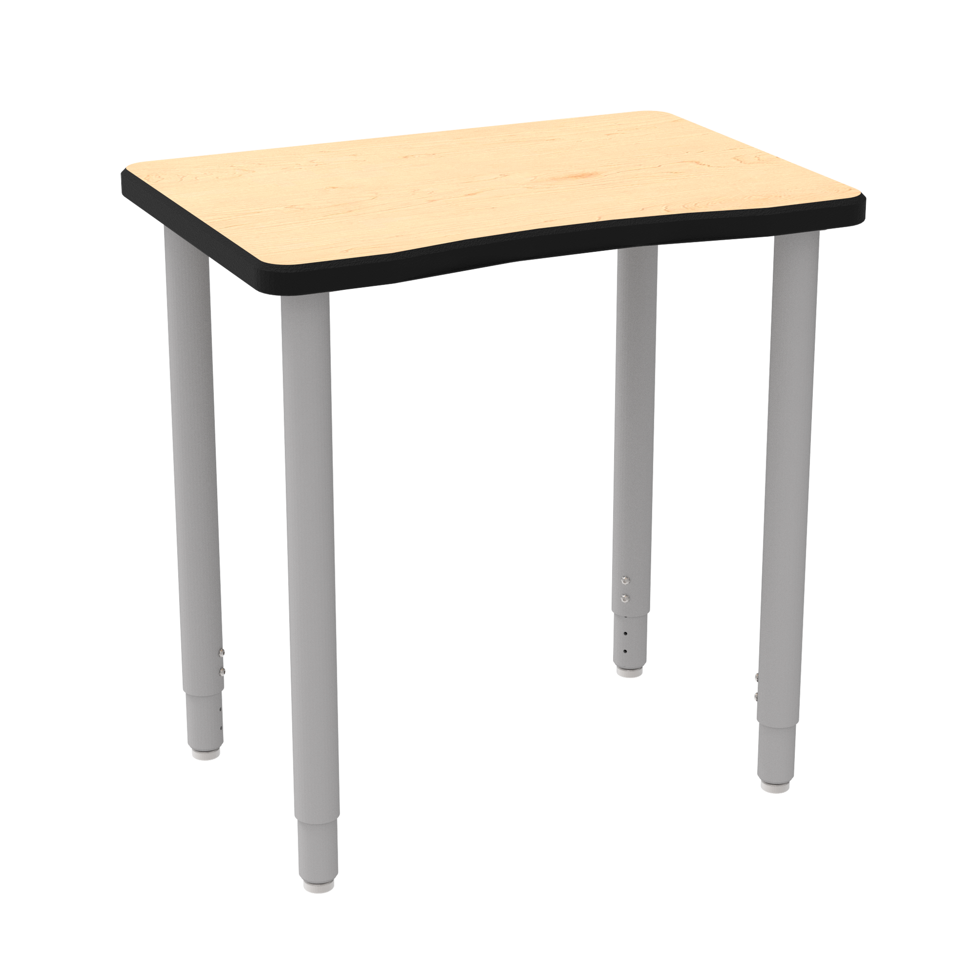 ELP7366-ADJG4-C88-GKTS_WB Manufacturing ELO Plymouth II Desk (2" Pin Adjustable Straight Round Legs (Leg Height 25"- 39") | Nylon Glides, WB Hardrock Maple 1.25" Top, HPL Work Surface, Black Armor Edge, 3" Tote Tray Kit)
