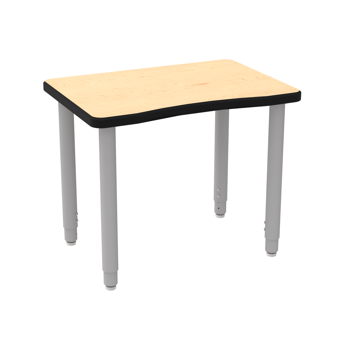 ELP7366-ADJG4-C88-HG-GKTS_WB Manufacturing ELO Plymouth II Desk (2" Pin Adjustable Straight Round Legs (Leg Height 25"- 39") | Grand Hank Glides, WB Hardrock Maple 1.25" Top, HPL Work Surface, Black Armor Edge, 3" Tote Tray Kit)