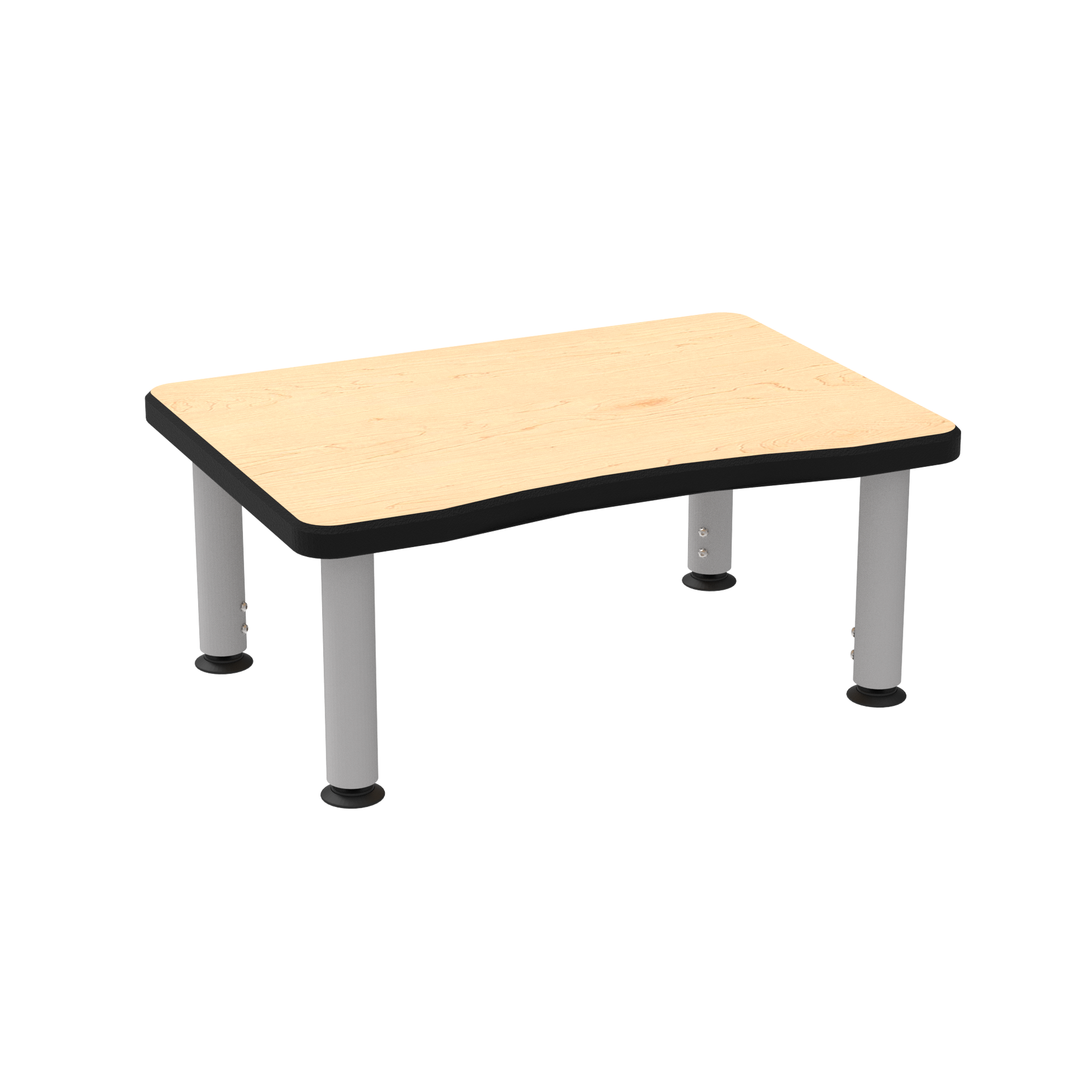 ELP7366-ADJG4-C88-P23CH_WB Manufacturing ELO Plymouth II Desk (2" Pin Adjustable Straight Round Legs (Leg Height 25"- 39") | Nylon Glides, WB Hardrock Maple 1.25" Top, HPL Work Surface, Black Armor Edge, 23" Plastic Book Box)