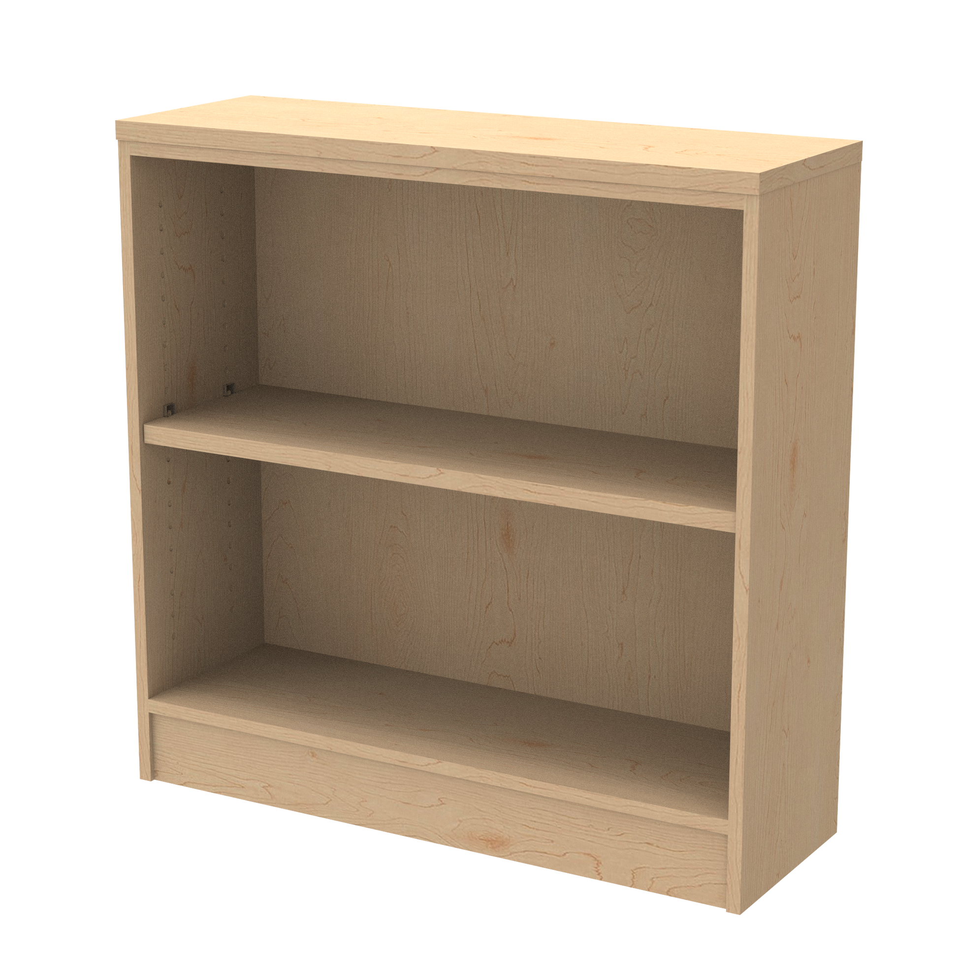 Wooden bookshelf with two adjustable  shelves, diagonal view
