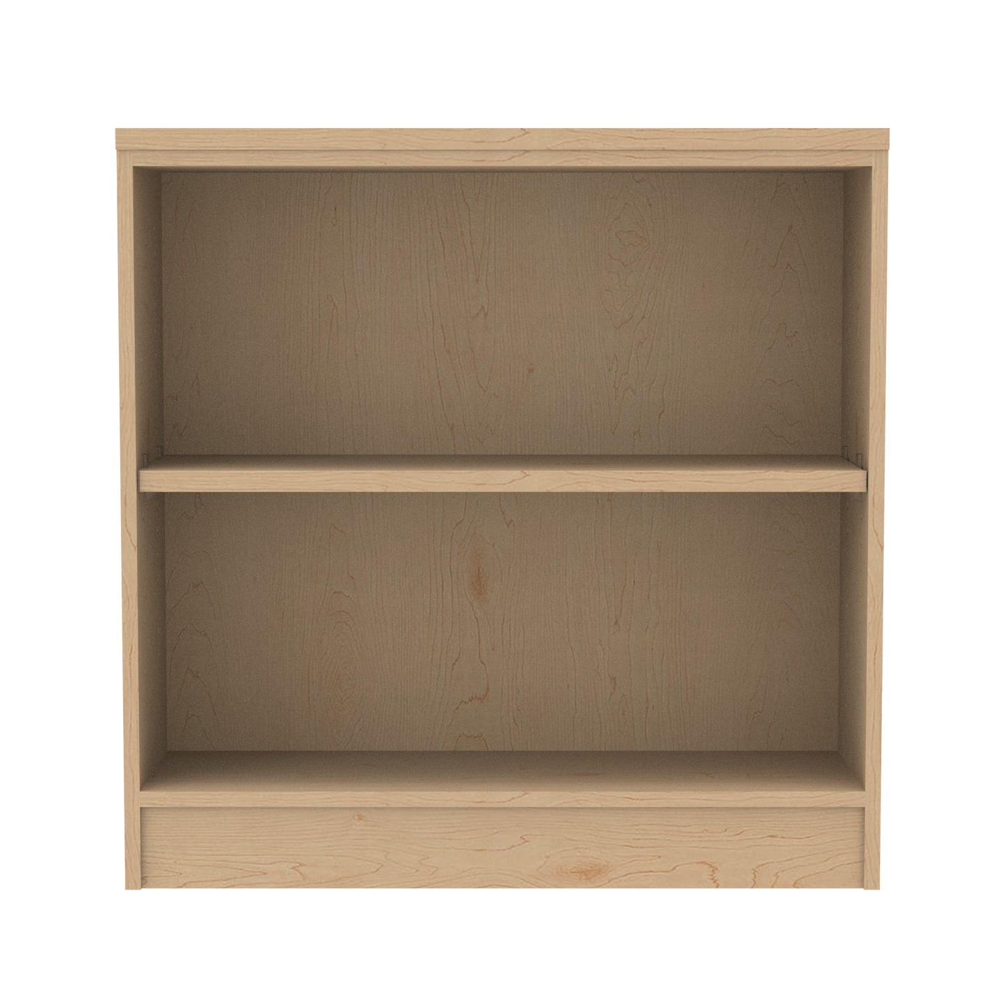 Wooden bookshelf with two adjustable shelves, front view