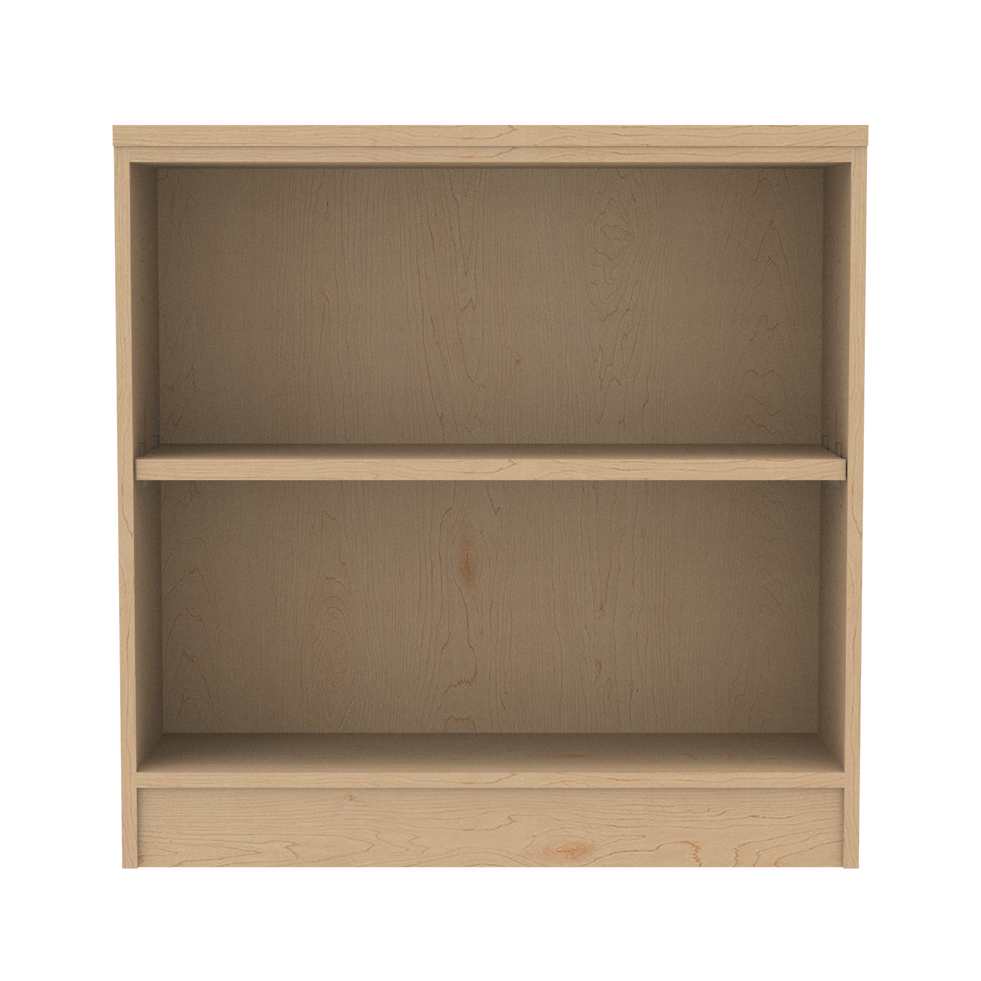 Wooden bookshelf with two adjustable shelves, front view