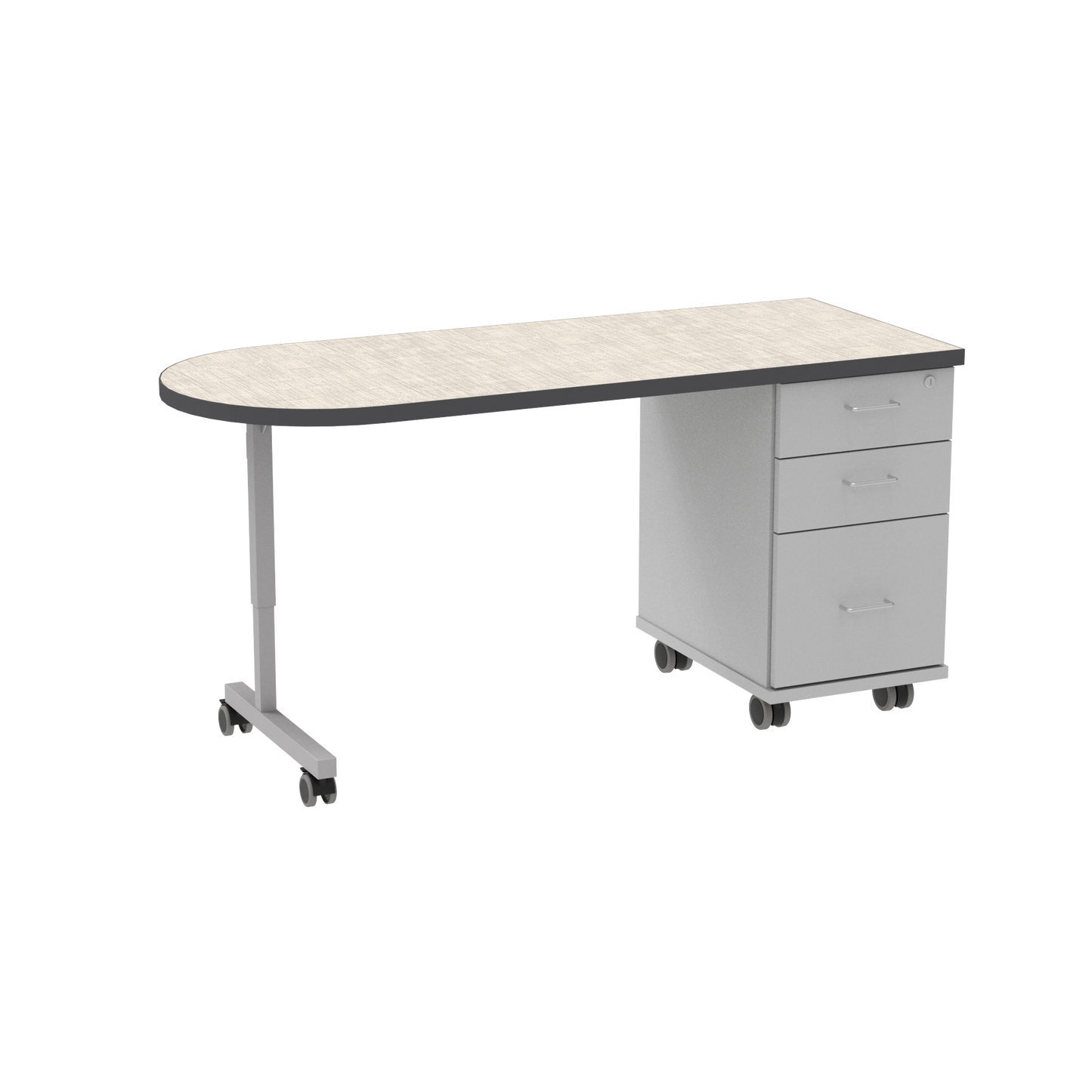Universal Appleton Teacher’s Desk w/ Edge-Banded HPL Shaped Top and Reversible Storage Cabinet