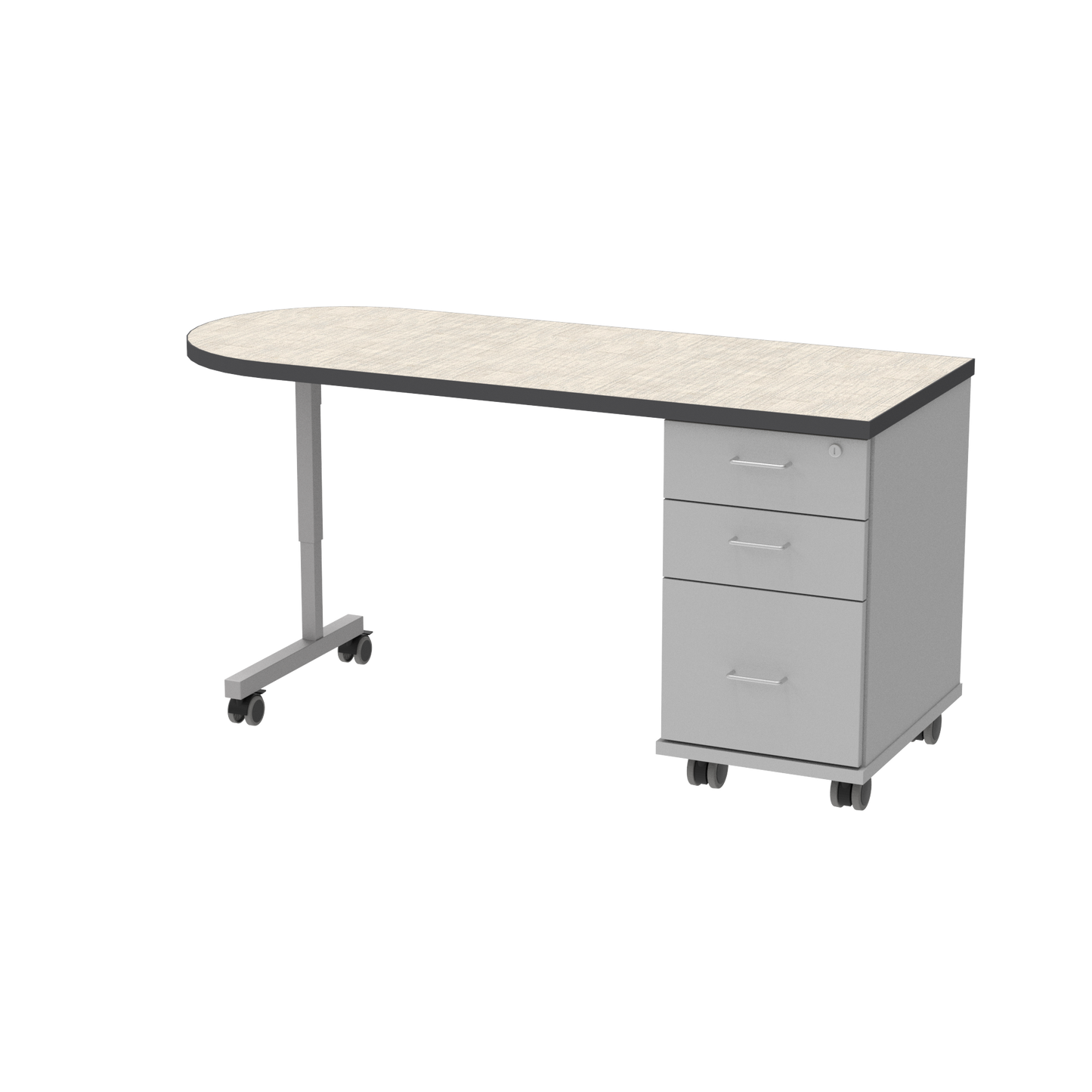 Universal Appleton Teacher’s Desk w/ Edge-Banded HPL Shaped Top and Reversible Storage Cabinet