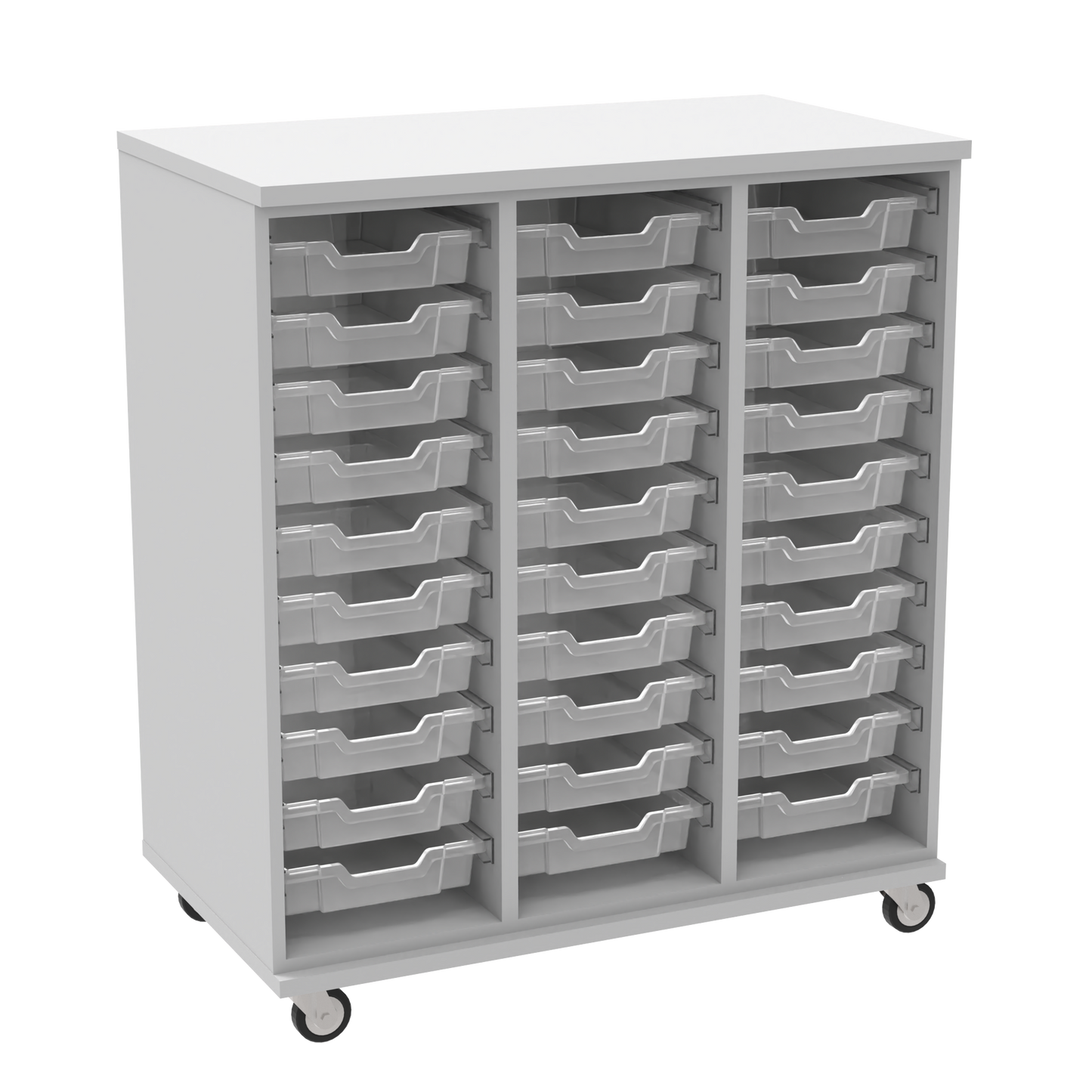 Classic Mobile Triple Wide Tote Storage w/ 30 Translucent Totes and 3" Casters