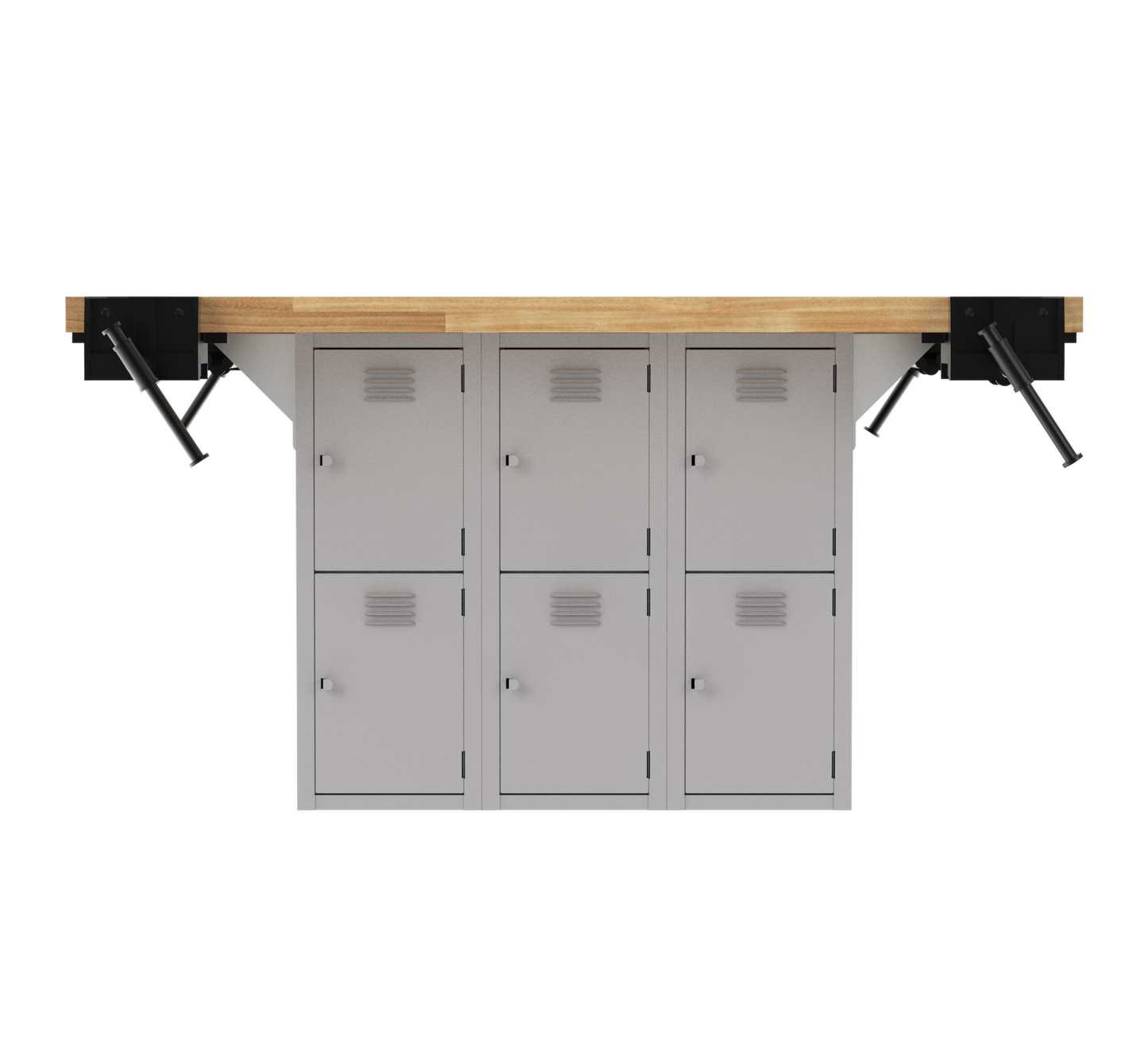 Forum Industrial Arts Four-Station Workbench with Steel Lockers