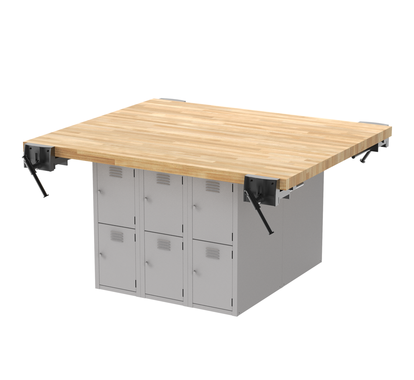 Forum Industrial Arts Four-Station Workbench with Steel Lockers